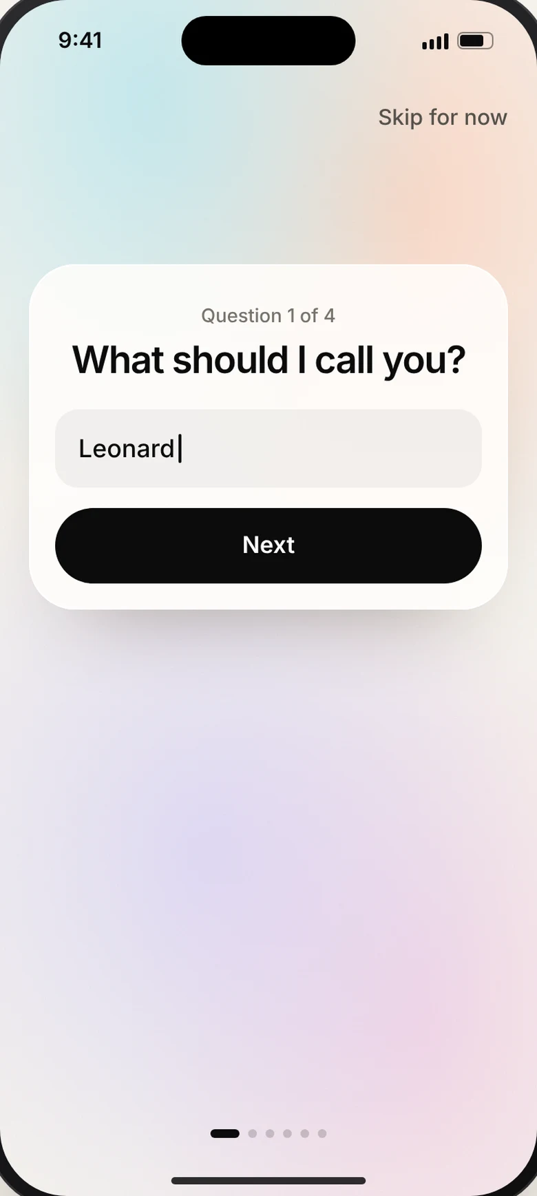 The first setup question: what should I call you?